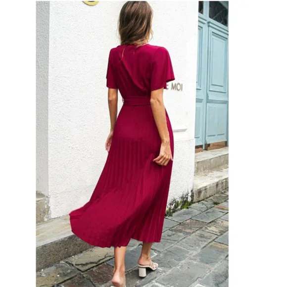 Flutter Sleeve Belted Surplice Midi Dress - Picture 6 of 9